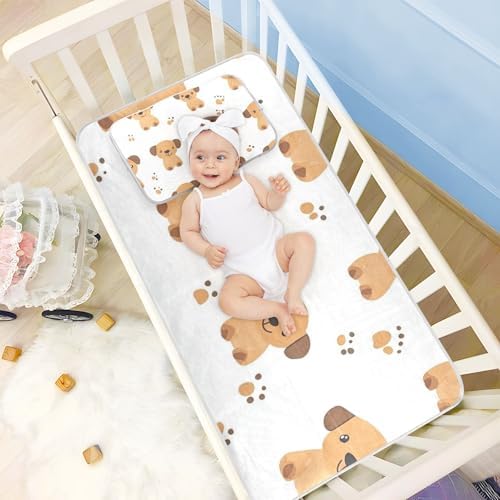 Cooling Cartoon Brown Dog Crib Mattress Pad 28x52