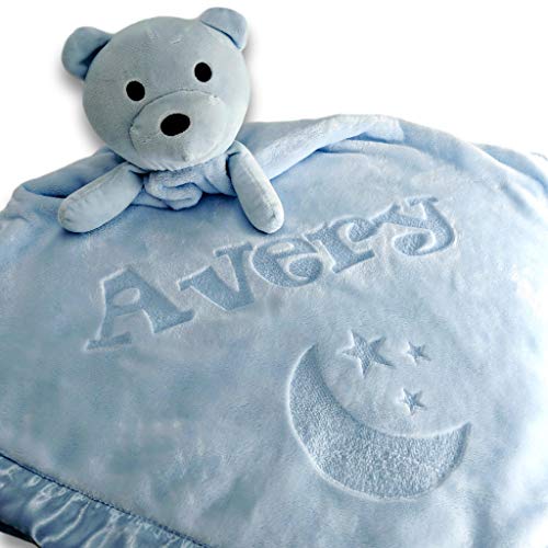Custom Catch Personalized Teddy Bear Baby Blanket for Boy - Blue