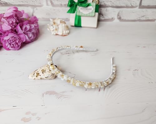 Handmade White Pearl Crystals Headband Crown