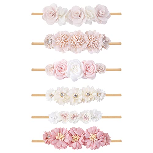Baby Girl Headbands with Flowers and Rhinestones 6pcs Set