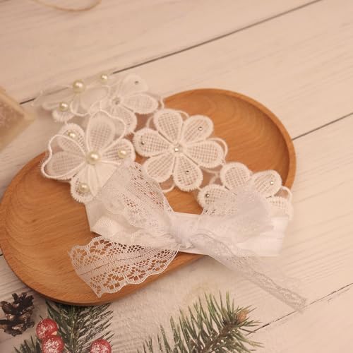 Kenjudess Baby Girls Floral Lace Headband with Faux Pearls