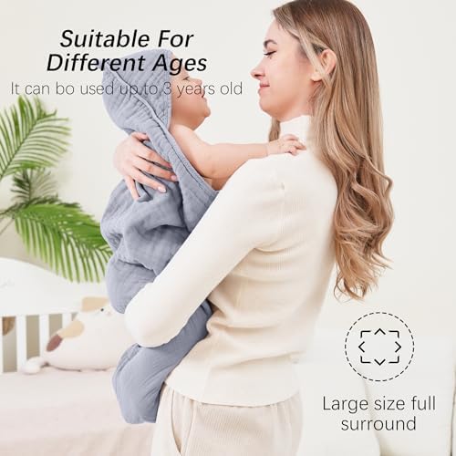 SWEET DOLPHIN 2 Pack Hooded Baby Bath Towels 32x32 Inch Grey