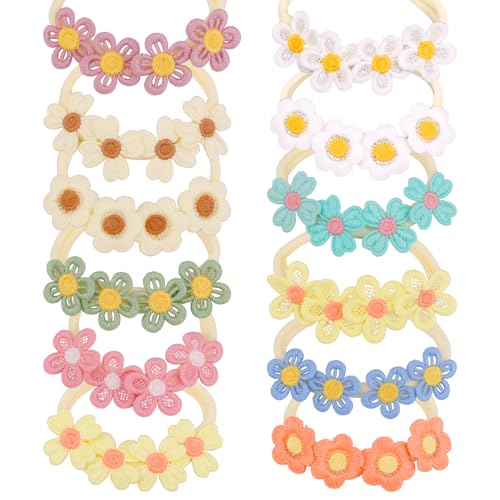 PEUTIER 12pcs Baby Flower Headbands with 12 Designs