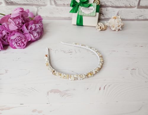 Handmade White Pearl Crystals Headband Crown