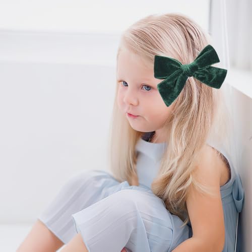 2PCS Velvet Hair Bows with Alligator Clips Green