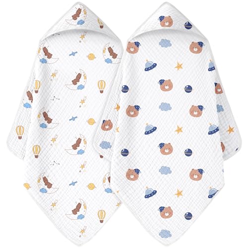FIEMOL 2 Pack Hooded Baby Bath Towels