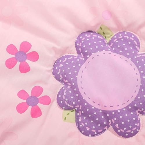 4 Piece Pink Butterfly Crib Bedding Set with Flowers