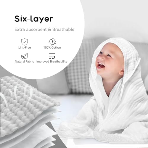 Arnzion Baby Hooded Towel 1 Pack Pure White Muslin
