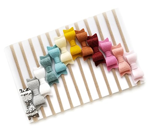 Vanaguelite Baby Bows Headbands Rainbow Colors Merino Felt