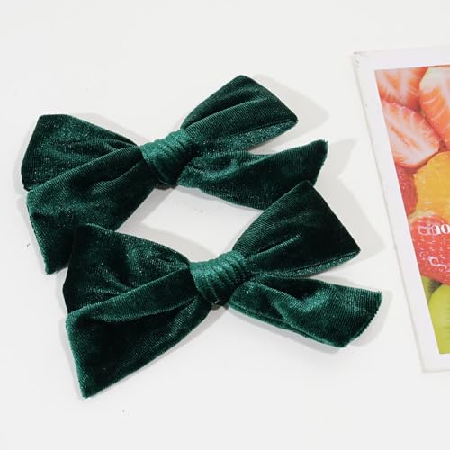 2PCS Velvet Hair Bows with Alligator Clips Green