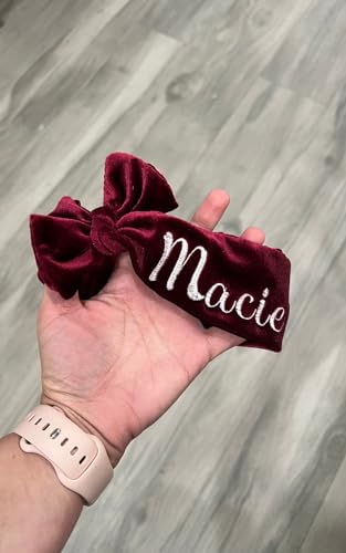 Girls Headband with Name - Personalized Velvet 3-6 Months Burgundy