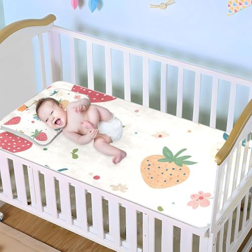 Cooling Strawberry Flower Mattress Pad 28x52 Reusable Waterproof for Baby