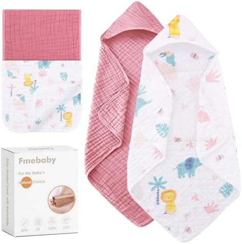 Fmebaby Muslin Bath Towel Set 4pcs Pink Elephant 1