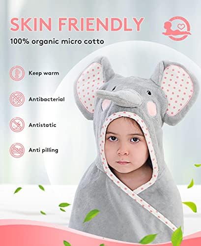 TBEZY Hooded Towel for Kids with Elephant Design
