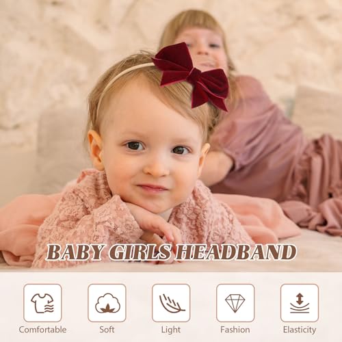 10PCS Velvet Baby Bows with Stretchy Nylon Headbands for Girls