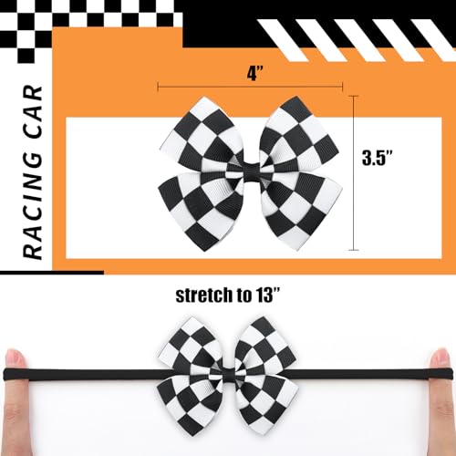 Racing Checkered Black and White Baby Bow Hair Accessory