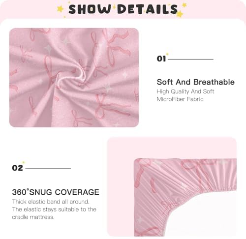 Pink Stars Bows Crib Sheets for Baby Toddler