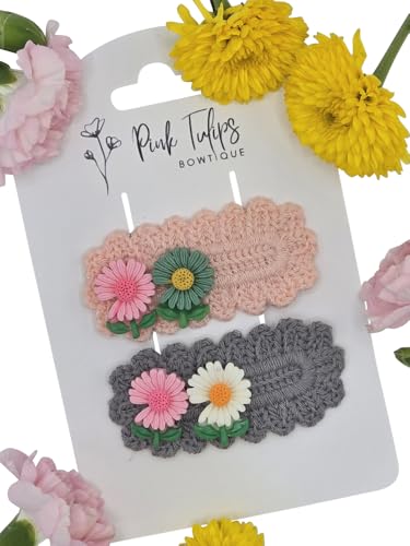 PINK TULIPS BOWTIQUE - 2 Knitted Hair Clips for Baby Girls