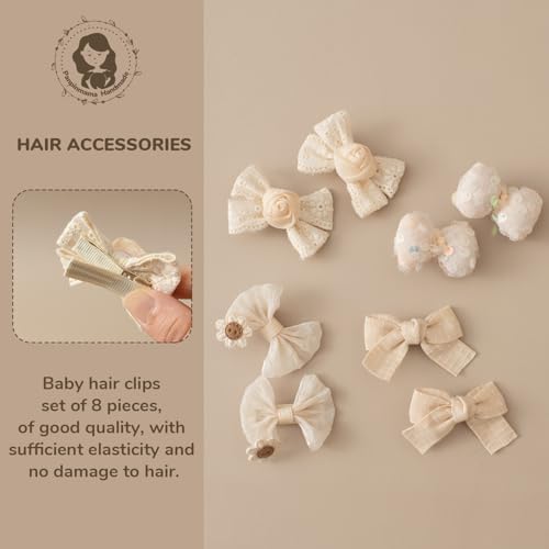Baby Girls Hair Clips Set 8 Pcs Toddler Bows 2 Inch Handmade Barrettes