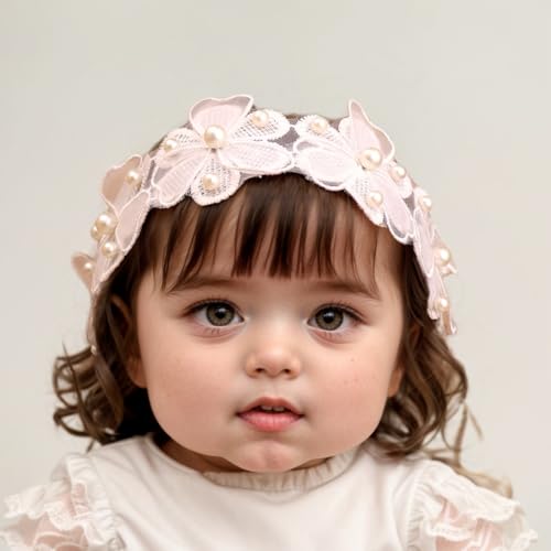 Kenjudess Baby Girls Floral Lace Headband with Faux Pearls