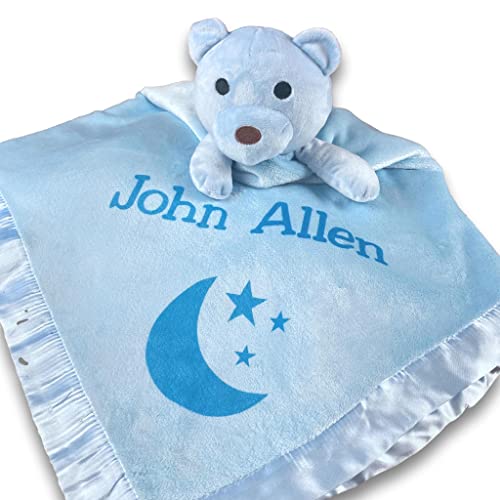 Custom Catch Personalized Teddy Bear Baby Blanket for Boy - Blue