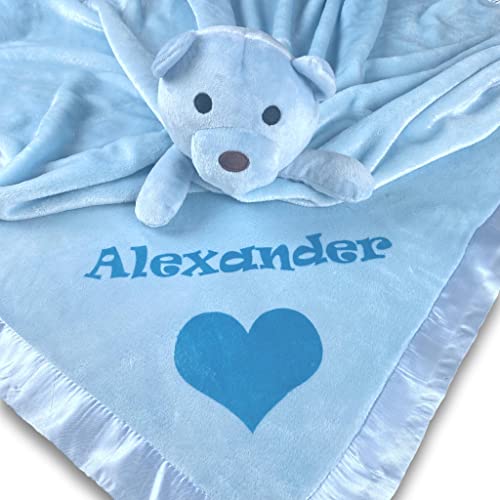 Custom Catch Personalized Teddy Bear Baby Blanket for Boy - Blue