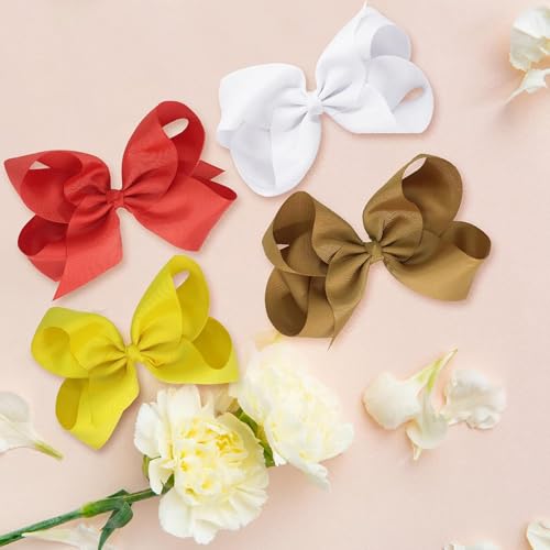 Yihurlm 4PCS 6 Big Hair Bows with Alligator Clips for Girls
