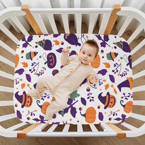 Qilmy Halloween Pumpkins Crib Sheet for Baby