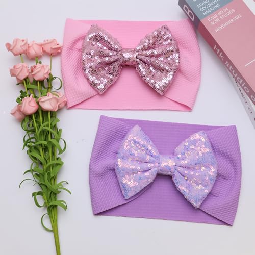 HELYKAKA 7 Sequin Bow Hairband for Baby Girls
