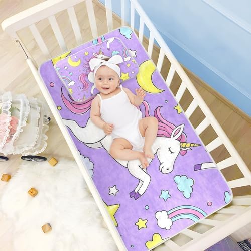 Cute Cartoon Unicorn Purple Peach Cooling Baby Mattress Pad Cover