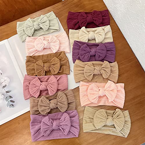 Jralon 12PCS Soft Nylon Headbands for Baby Girls