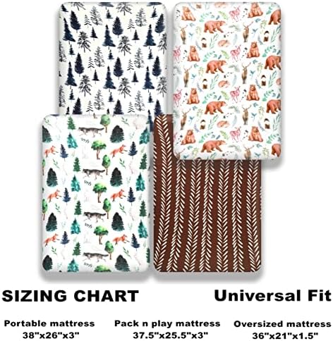 4-Pack N Play Sheets Woodland Forest Animals Neutral Unisex