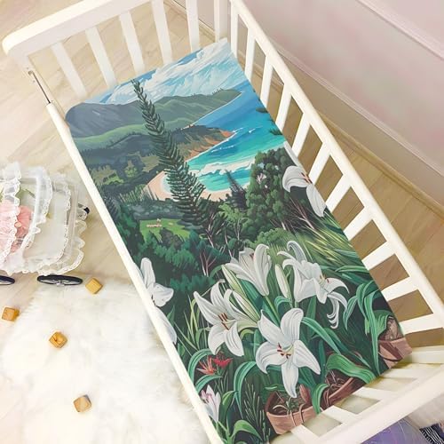 Qilmy Lilies Fitted Crib Sheet for Baby Soft Breathable 28x52 in