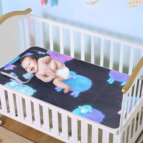 Cute Blue Neon Sheep Mattress Pad for Baby 28x52 Inches