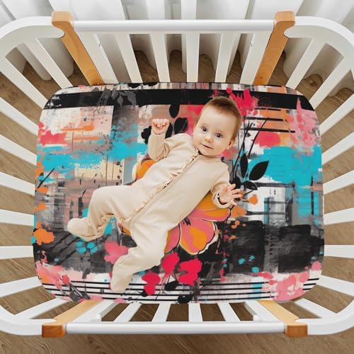 Wajiw Floral Stripes Crib Sheets for Girls and Boys