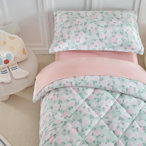 DuShow Toddler Girl Bedding Set 4pcs Green Floral Comforter Set