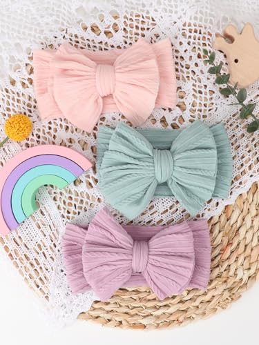 DRESHOW BQUBO Soft Stretchy Baby Headbands with Bows 3 Pack
