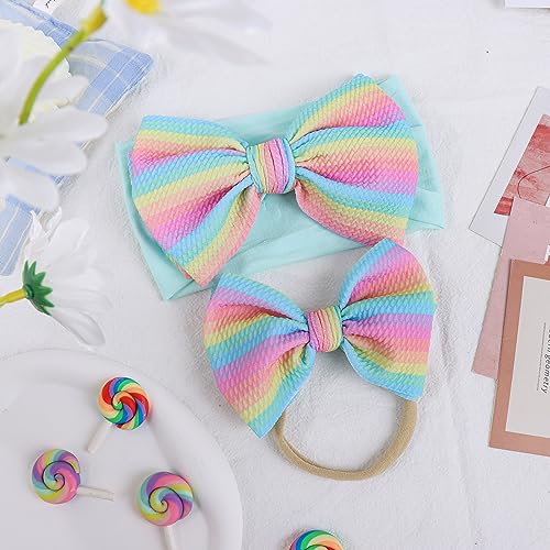 ONENINEDREAM 45 Rainbow Striped Baby Bow Headband 2 Pcs
