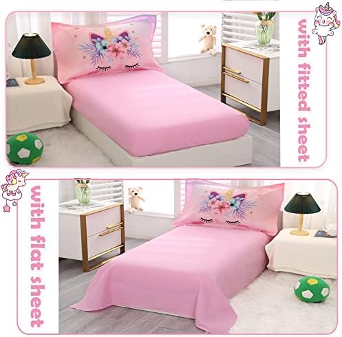 KINBEDY Toddler Bedding Set 4 Piece Pink Unicorn
