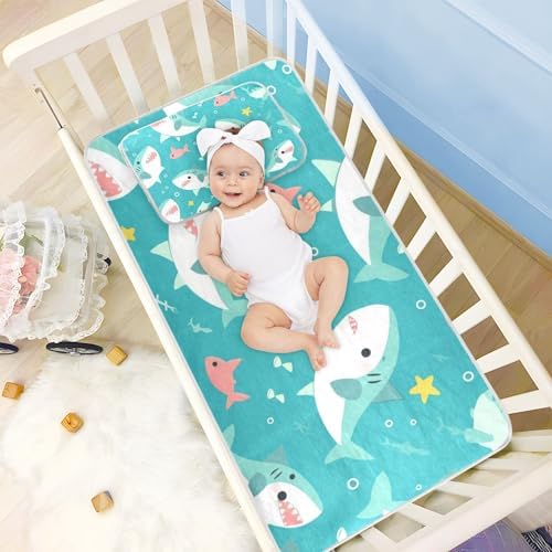 Blue Shark Cooling Baby Crib Mattress Topper 28x52