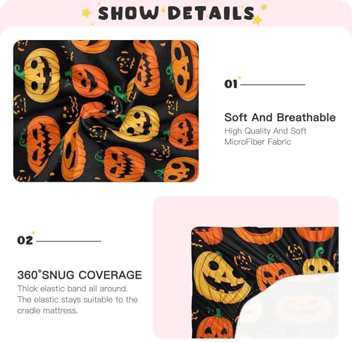Qilmy Halloween Pumpkins Fitted Crib Sheet for Babies