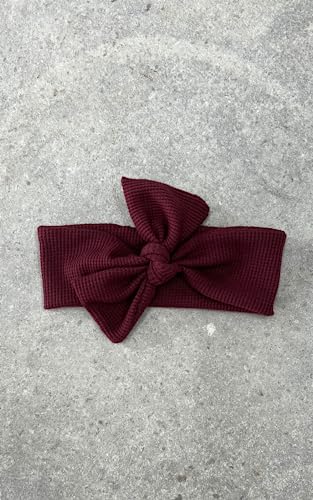 Burgundy Waffle Stretch Headband with Bow