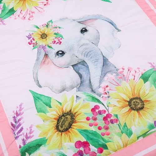 Pink Cartoon Elephant Crib Bedding Set for Girls 3 Piece