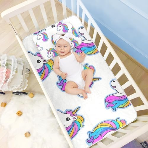 Cooling Baby Crib Mattress Pad with Rainbow Unicorns Design