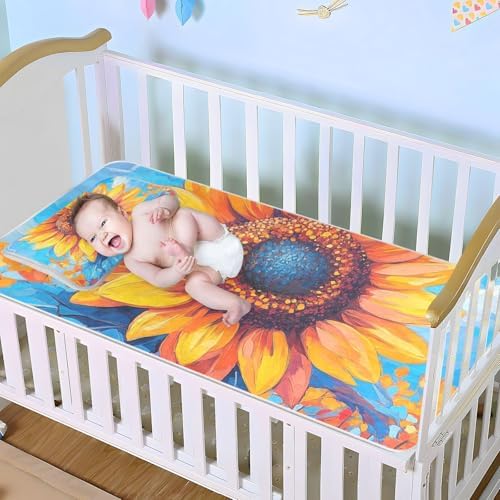 Blue Cartoon Sunflower Cooling Mattress Pad for Baby Toddler