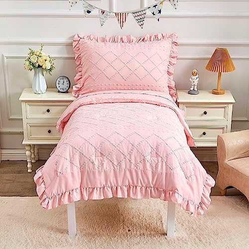 Pink Boho Tufted Toddler Bedding Set 4-Piece