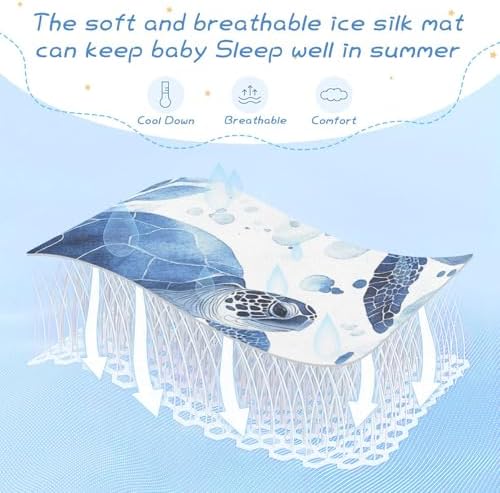 Blue Flower Cooling Baby Mattress Protector 28x52 Inch