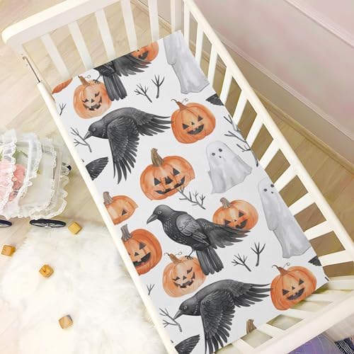 Qilmy Halloween Watercolor Crib Sheet for Kids