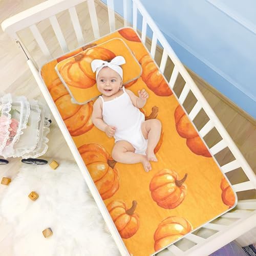 Orange Pumpkin Cooling Baby Mattress Cover 28x52