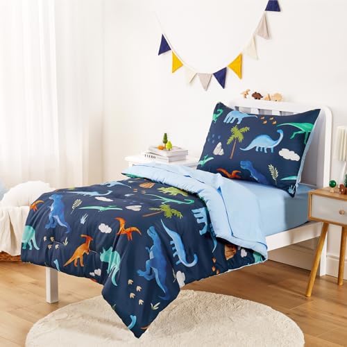 Wake In Cloud - Toddler Bedding Set with Dinosaur Volcano Design